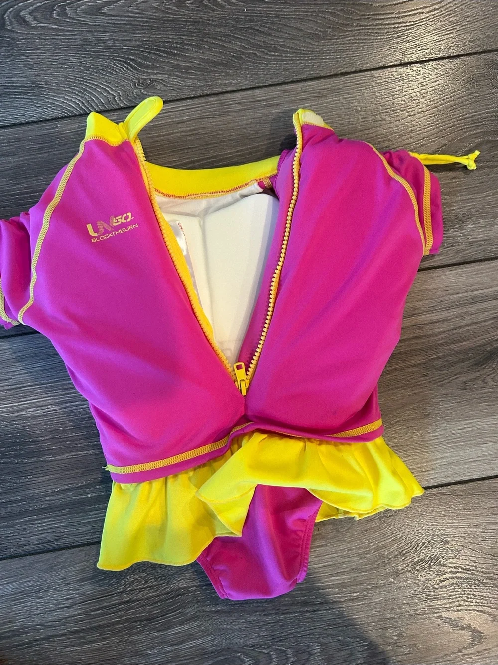 Girls Speedo UV Flotation Suit S/M Pibk Yellow Lifejacket Swimsuit